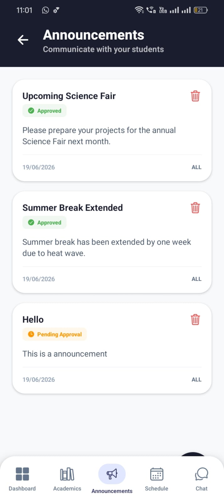 Announcements Interface